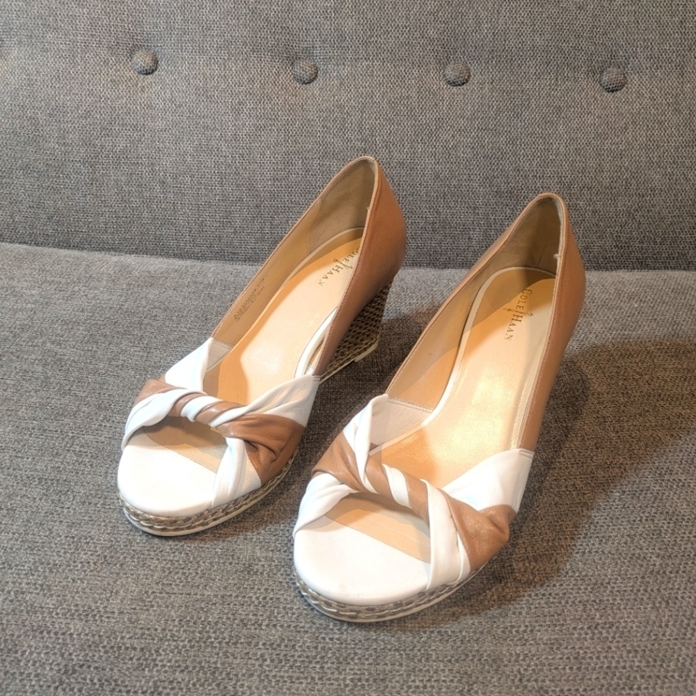 Cole Haan Nike Air Espadrille Wedge Sandals Leather Open Toe 8.5